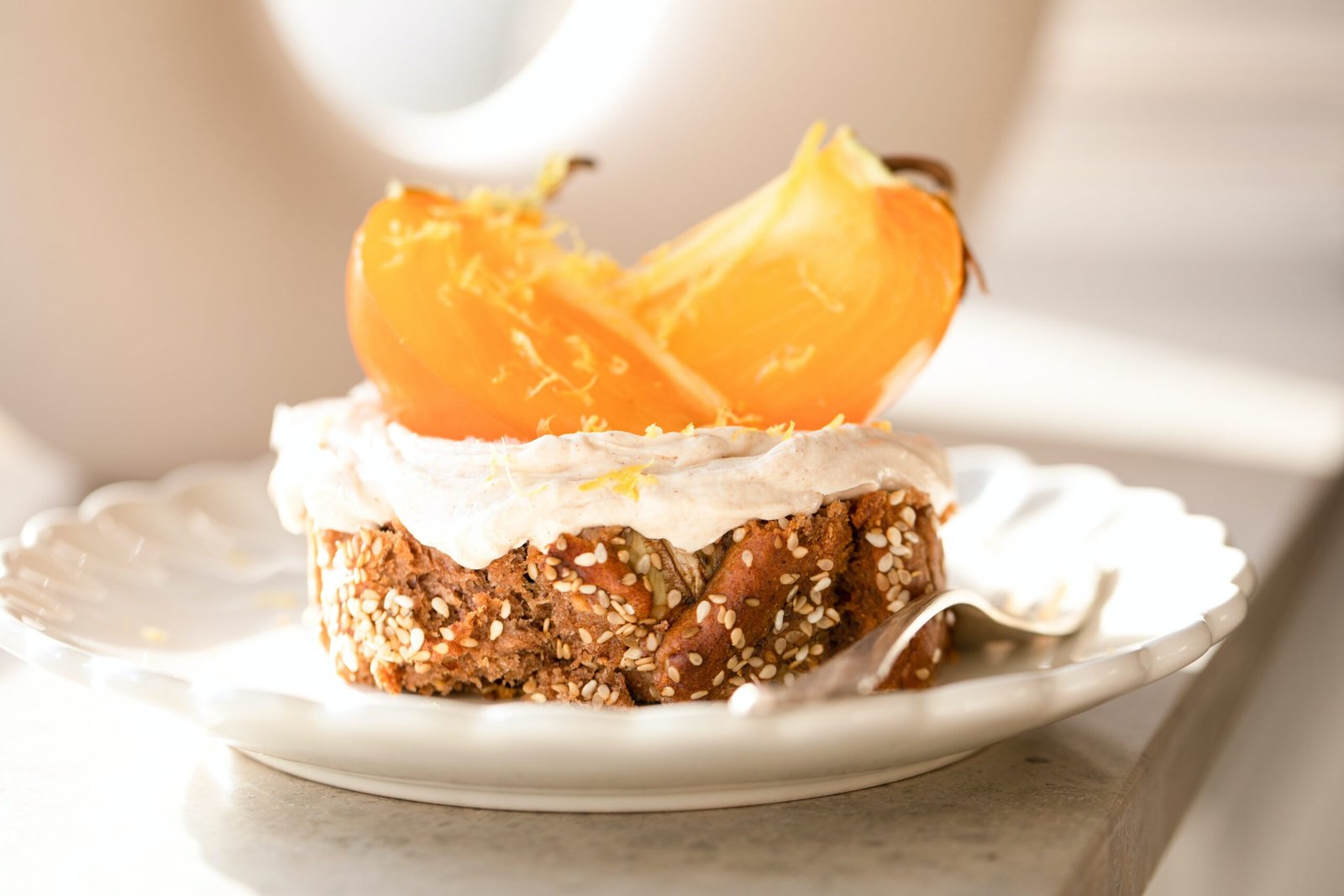 a piece of cake sitting on top of a white plate